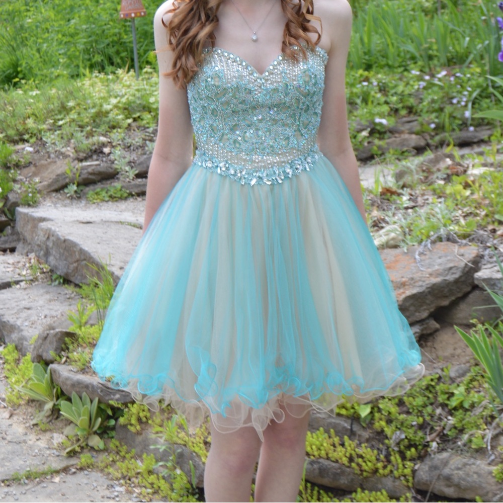 Glamour by Terani Two Tone Beaded Party Dress Homecoming